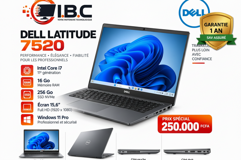 Dell Latitude 7520 – Core i7 | 16 Go RAM | SSD 256 Go