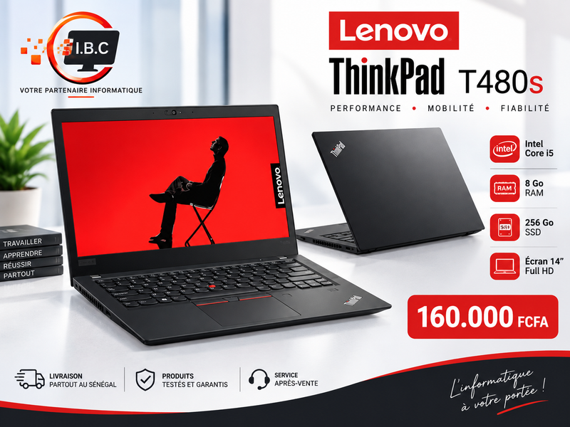 Lenovo ThinkPad T480s – Core i5 | 8 Go RAM | SSD 256 Go