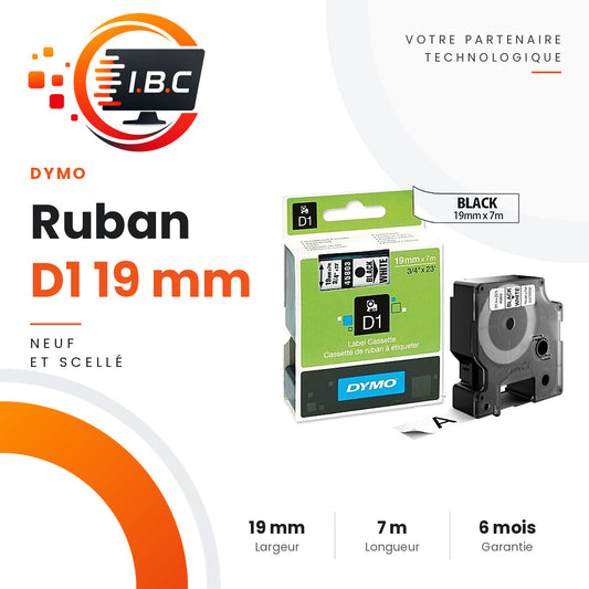 Ruban d'étiquettes Dymo D1 19 mm x 7 m noir sur blanc
