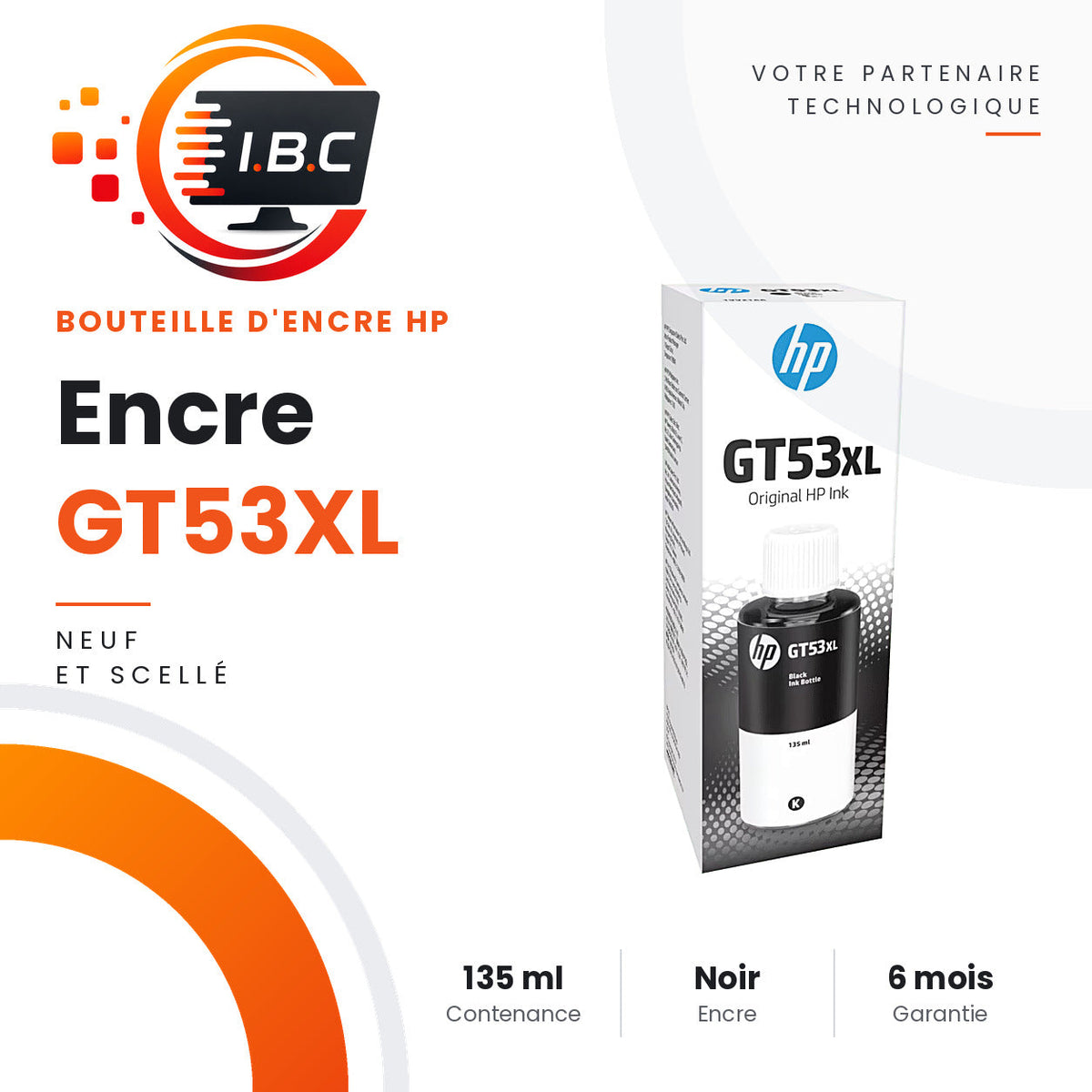 Bouteille d'encre HP GT53XL noire 135 ml