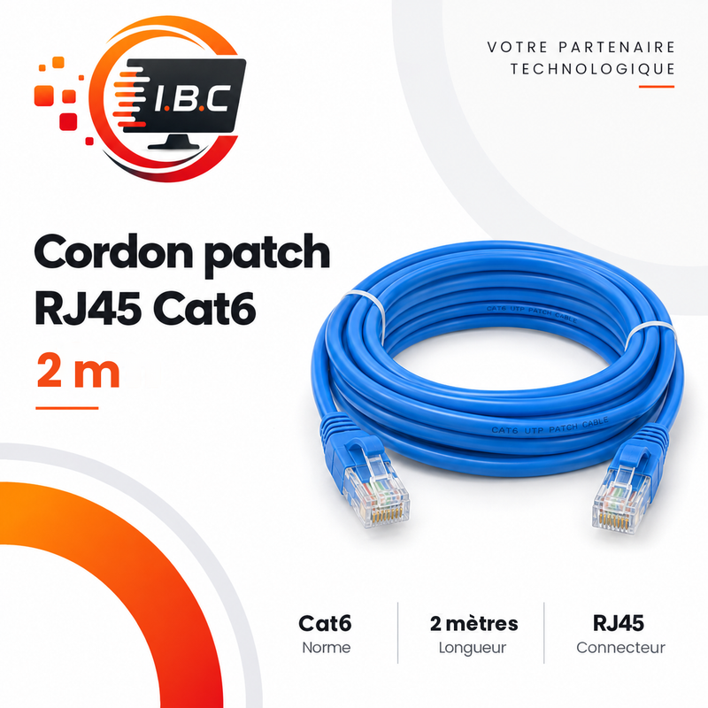 Cordon patch RJ45 Cat6 – 2 m