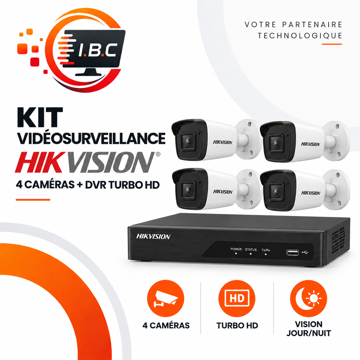 Kit vidéosurveillance Hikvision 4 caméras + DVR Turbo HD
