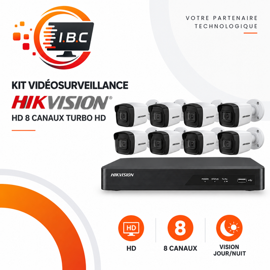 Kit vidéosurveillance Hikvision HD 8 canaux Turbo HD