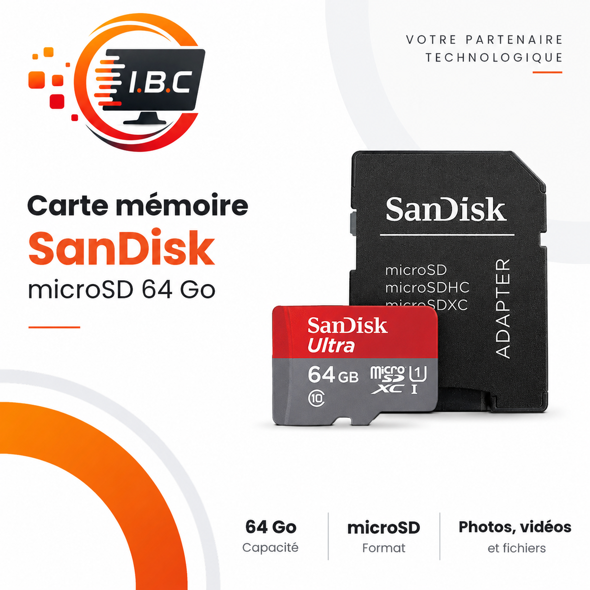 Carte mémoire SanDisk microSD 64 Go IBC