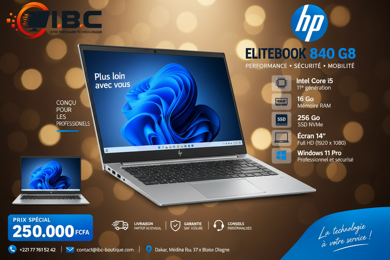 HP EliteBook 840 G8 – Core i5 | 16 Go RAM | SSD 256 Go