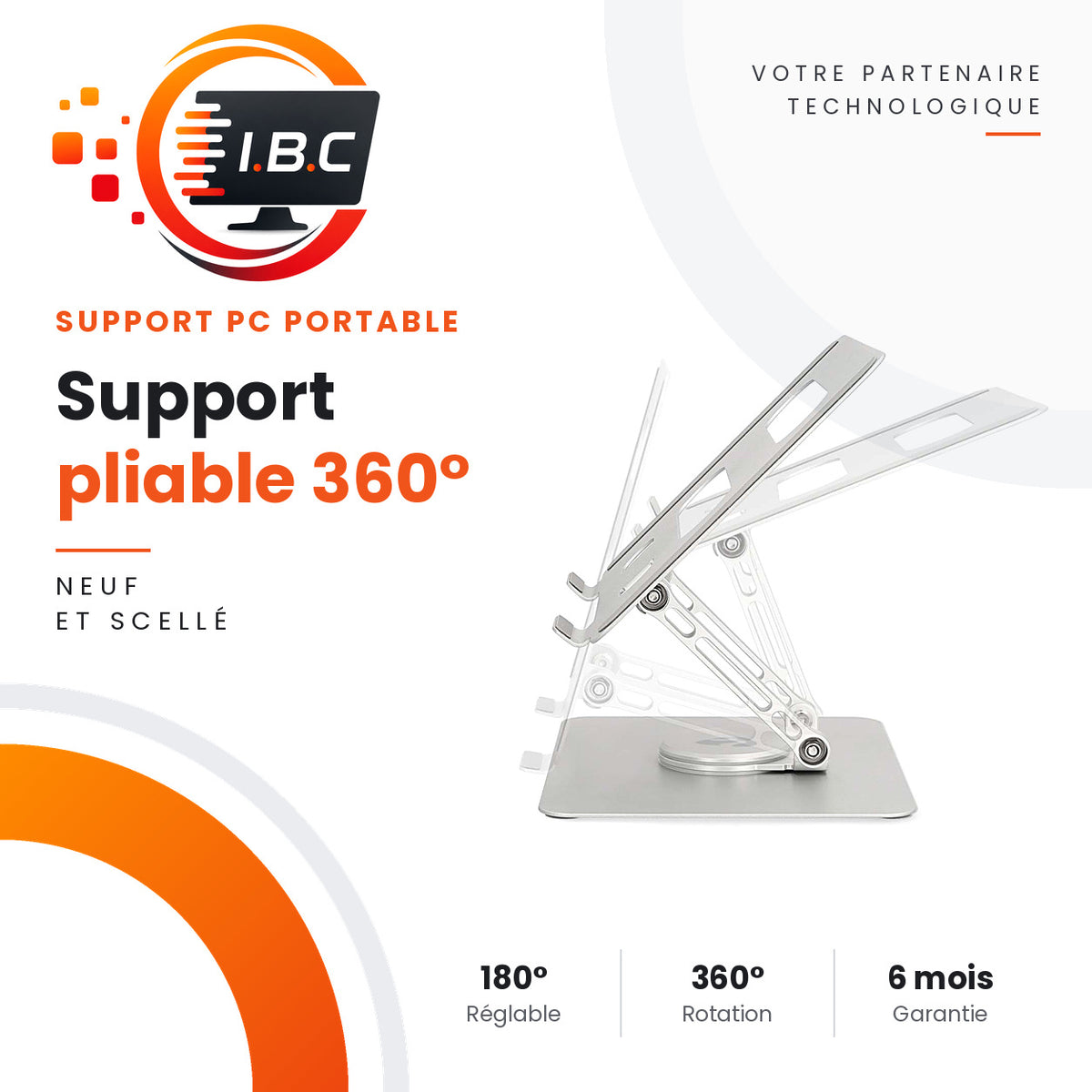 Support pliable réglable 180° à rotation 360° pour PC de 11 à 17 pouces