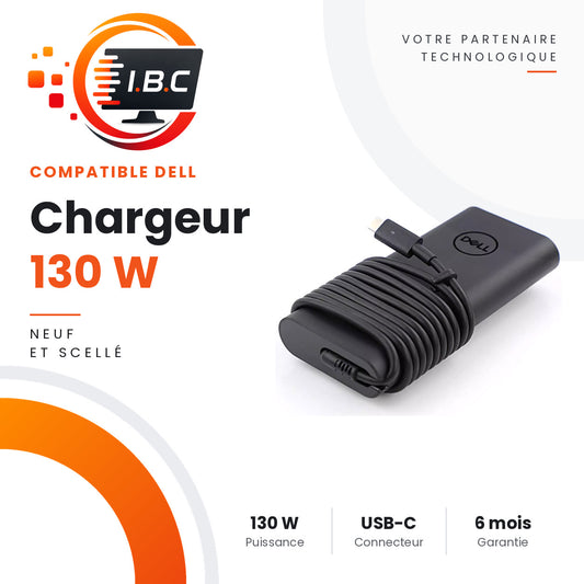 Chargeur USB-C compatible Dell 130 W pour ordinateur portable