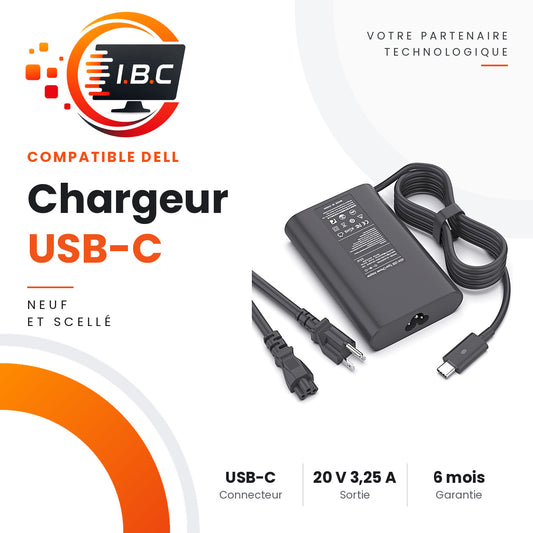 Chargeur USB-C compatible Dell pour ordinateur portable