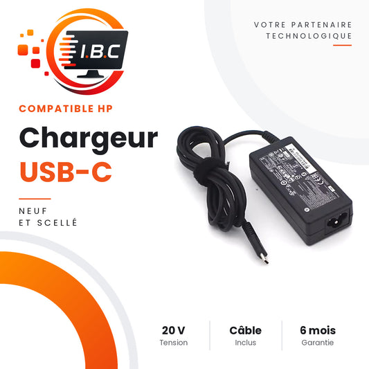 Chargeur USB-C compatible HP pour ordinateur portable