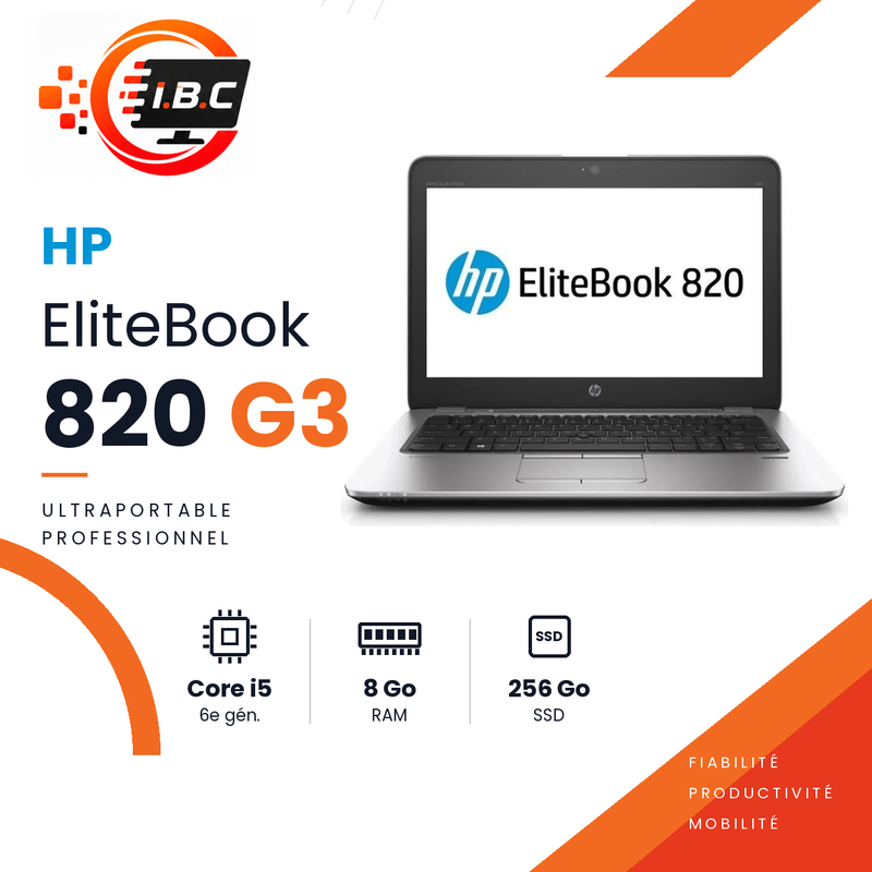 HP EliteBook 820 G3 – Core i5 6e gén. | 8 Go RAM | SSD 256 Go